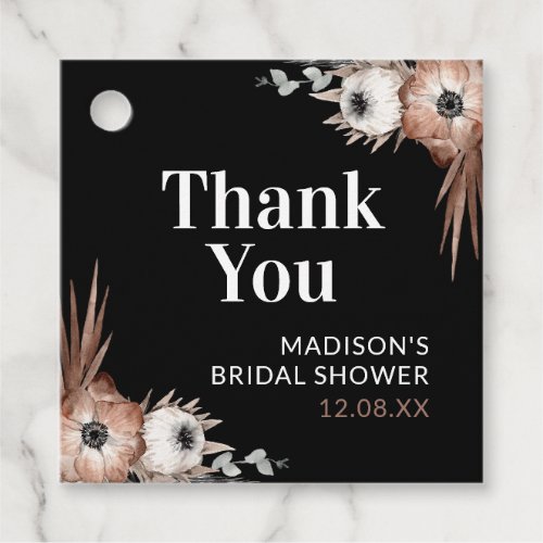 Thankyou Black Dusty Pink Floral Bridal Shower Favor Tags