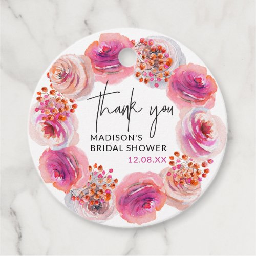 Thankyou Bright Floral Bridal Shower Circle Favor Tags