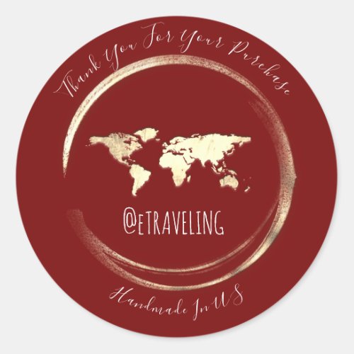 ThankYou Burgundy Gold World Map Traveling Globe   Classic Round Sticker