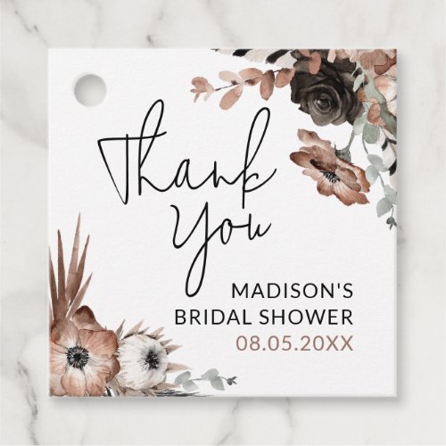 Thankyou Dusty Pink  Black Floral Bridal Shower Favor Tags