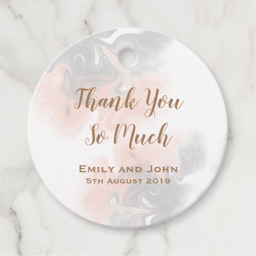 Thankyou Gold Typography GrayPeach Marble Wedding Favor Tags