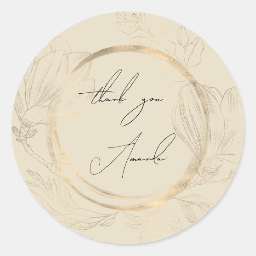 ThankYou Name Floral Mustard Gold Wedding Bridal  Classic Round Sticker