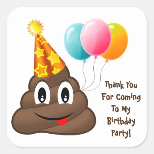 ThankYou Yellow Party Poop Emoji Birthday Stickers