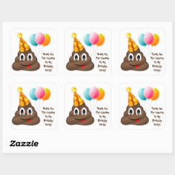 ThankYou Yellow Party Poop Emoji Birthday Stickers | Zazzle