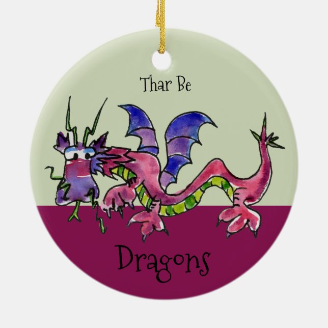 Thar Be Dragons Ceramic Ornament (Back)