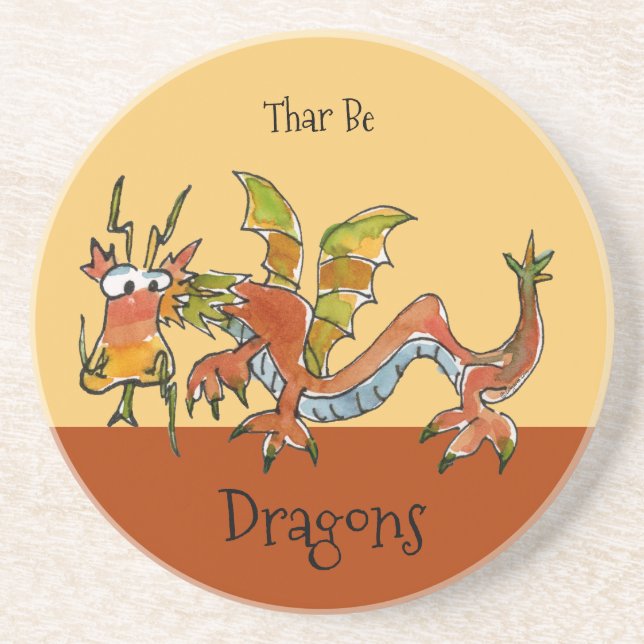 Thar Be Dragons Sandstone Coaster (Front)