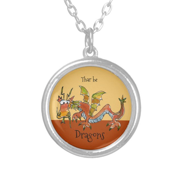 Thar Be Dragons Silver Plated Necklace (Front)