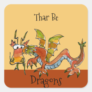 Thar Be Dragons Square Sticker
