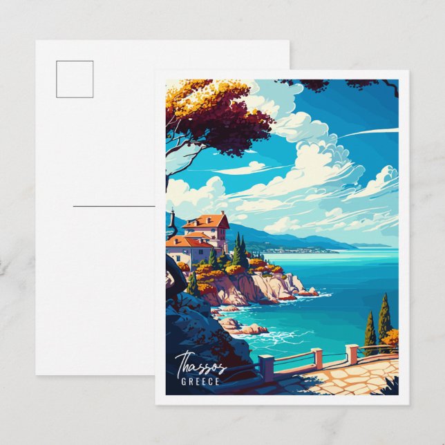 Thassos Greece vintage travel illustration Postcard (Front/Back)