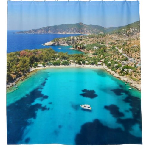 Thassos Island Kavala Greece Turquoise Water Blue Shower Curtain