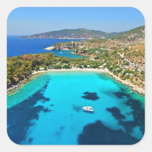 Thassos Island Kavala Greece Turquoise Water Blue Square Sticker