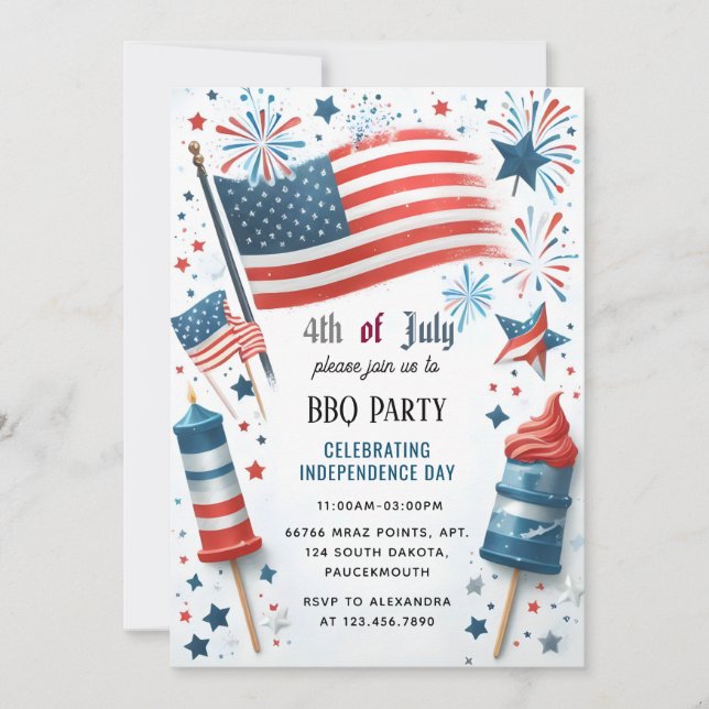 That Bbq Red White Blue Usa Flag 4th of July Party Invitation (Front)