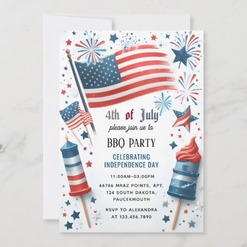 That Bbq Red White Blue Usa Flag 4th of July Party Invitation