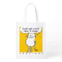 That Cat cartoon. "Look out world, here I come!"