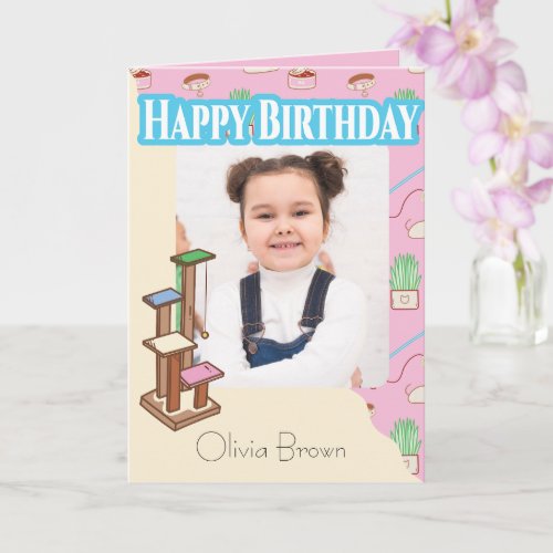 That Cat Life Birthday Photo and Text Pink Card