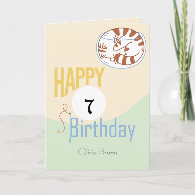 That Cat Life Happy "7" Birthday Name Birthday Card (Front)