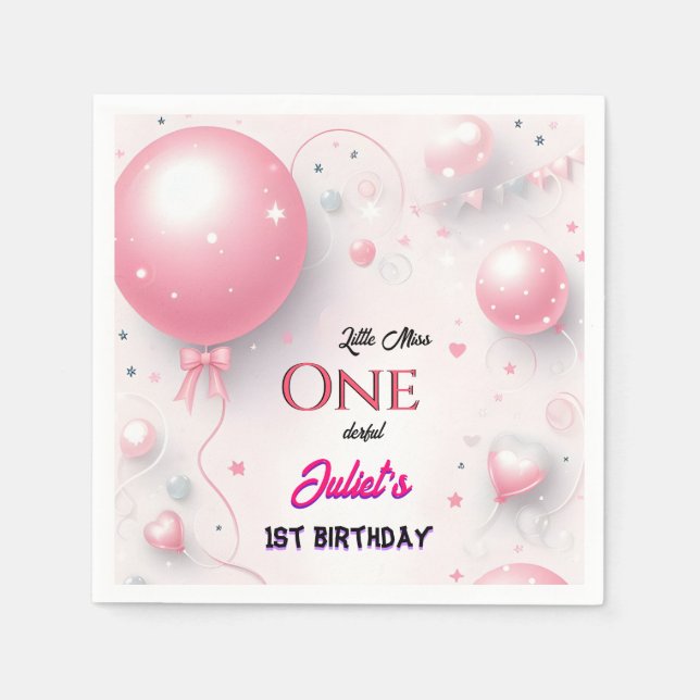 That Cute Queen Little Miss Onederful 1st Birthday Napkins (Front)