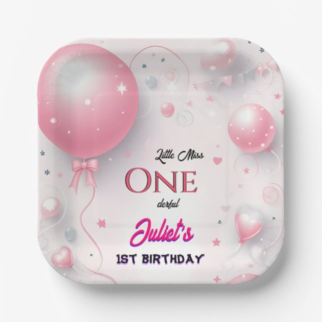That Cute Queen Little Miss Onederful 1st Birthday Paper Plates (Front)