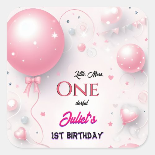 That Cute Queen Little Miss Onederful 1st Birthday Square Sticker