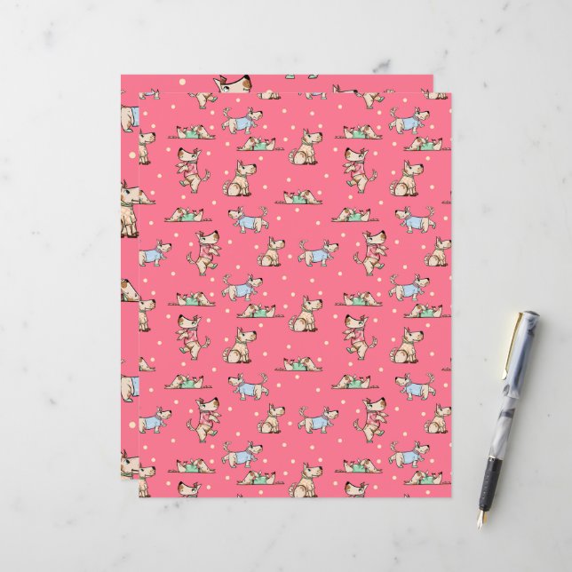 That Dog Life Red Pattern Scrapbooking Paper (Front/Back In Situ)