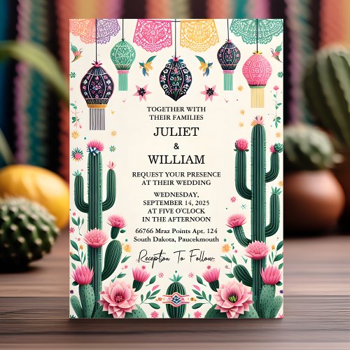 That Elegant Fiesta Cactus Floral Mexican Wedding Invitation