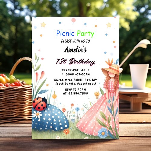 That Girls Love Bug Picnic Polka Dot 1st Birthday  Invitation