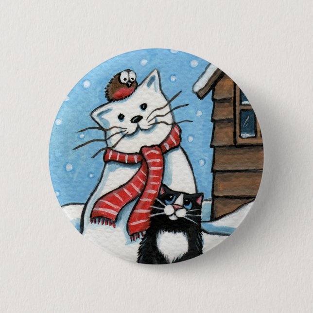 That Pesky Robin - Xmas Cat Art Button (Front)