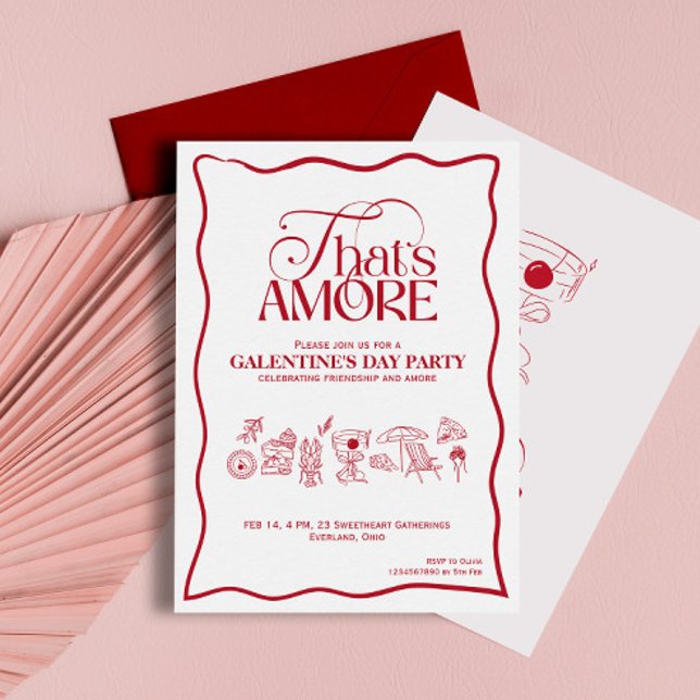 “That’s Amore” GALENTINES Red Party Invitation (Creator Uploaded)