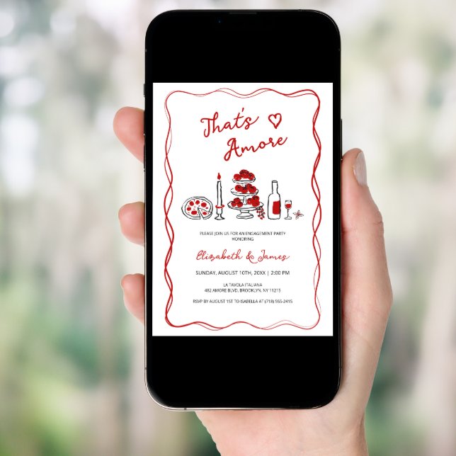 That’s Amore Hand Drawn Red Engagement Party Invitation (Front Digital)