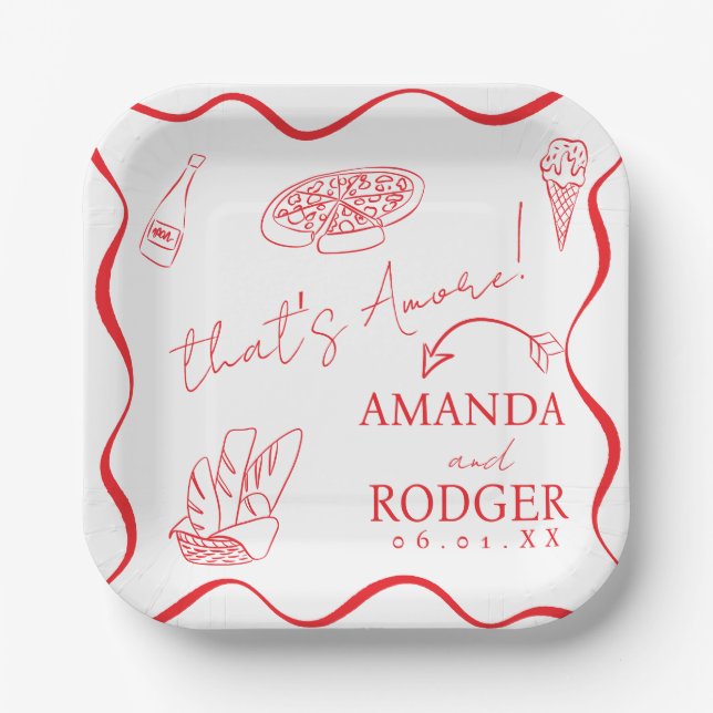 That’s Amore Italian Doodles Wedding Paper Plates (Front)