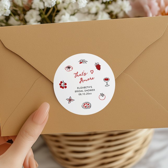That’s Amore Italian Hand Drawn Red Bridal Shower Classic Round Sticker (Creator Uploaded)
