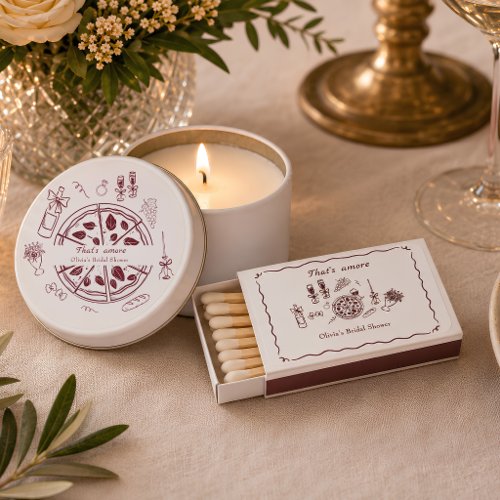 That’s amore italian pizza and wine bridal shower  matchboxes
