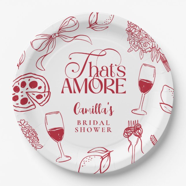 That’s Amore Red Bridal Shower Paper Plates (Front)
