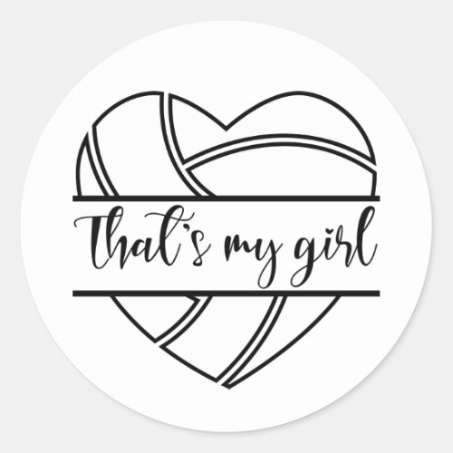 Thatâs My Girl Volleyball Monogram Heart Classic Round Sticker