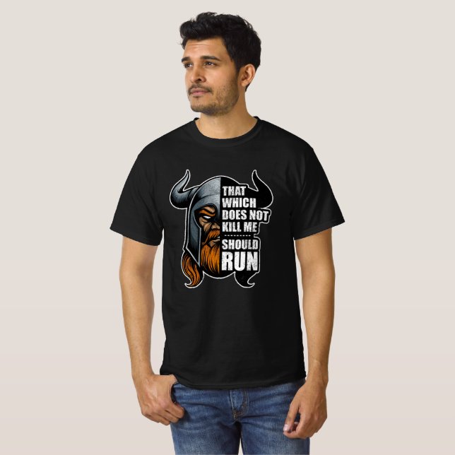 SilkRoadTees Viking T-Shirt - That Which Does Not Kill Me Should Run - Men's Black Cotton Tee, Odin Graphic