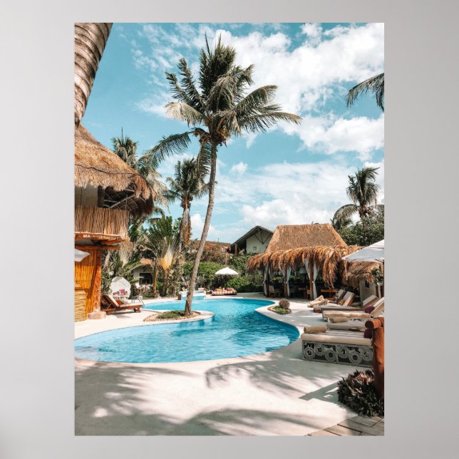 Thatch huts and houses by the pool during day poster (Front)