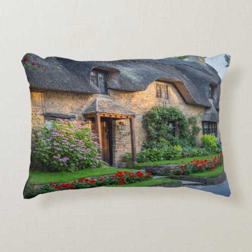 Thatch roof cottage in England Accent Pillow