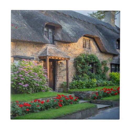 Thatch roof cottage in England Ceramic Tile