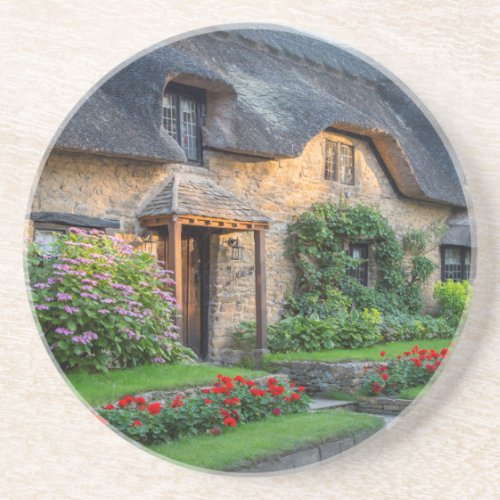 Thatch roof cottage in England Sandstone Coaster