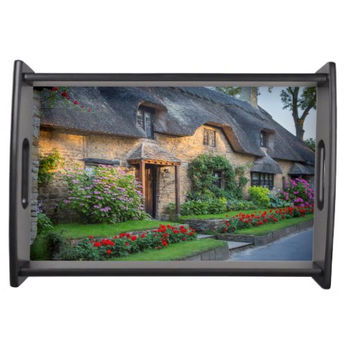 Thatch roof cottage in England Serving Tray