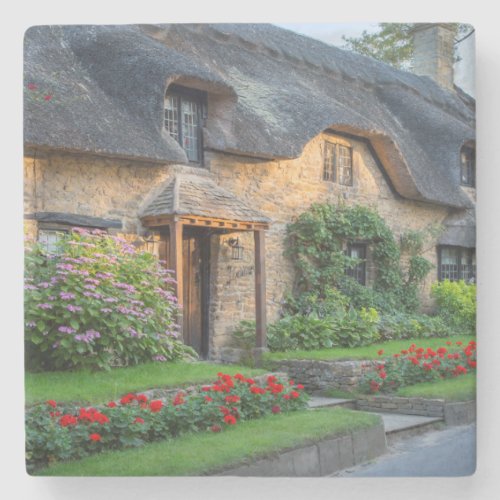 Thatch roof cottage in England Stone Coaster