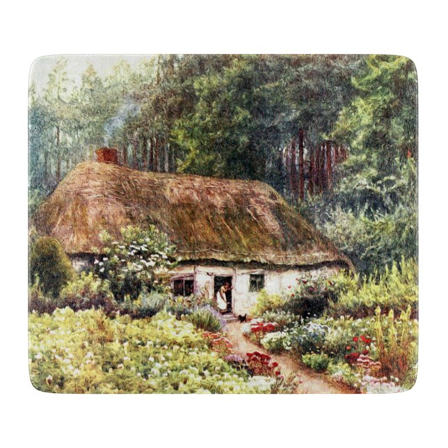 Thatched Cottage Glass Cutting Board, Small Cutting Board (Front)