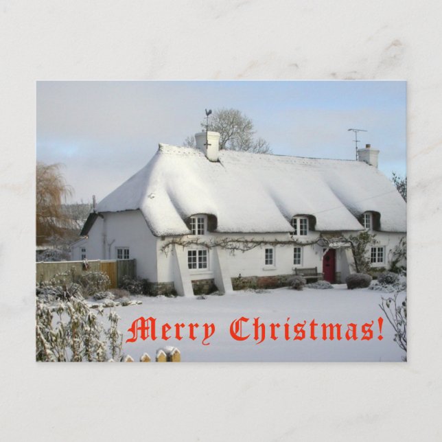 Thatched cottage in snow Christmas postcard (Front)
