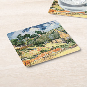 Thatched Cottages at Corde CordeVincent van Gogh Square Paper Coaster