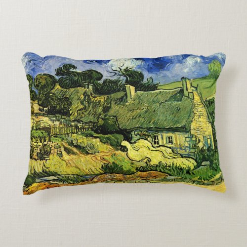 Thatched Cottages Cordeville by Vincent van Gogh Accent Pillow