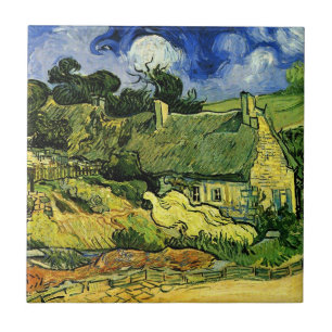 Thatched Cottages, Cordeville by Vincent van Gogh Ceramic Tile