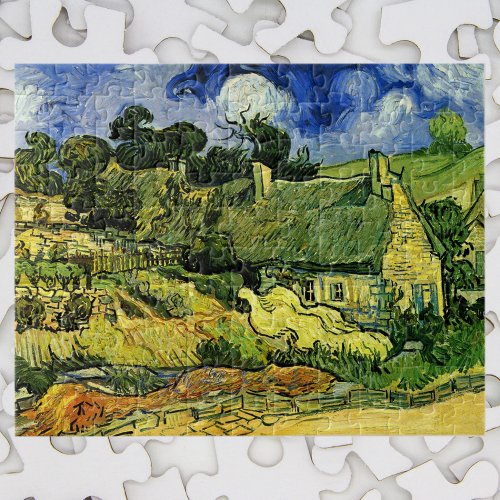 Thatched Cottages Cordeville by Vincent van Gogh Jigsaw Puzzle