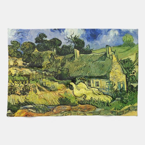 Thatched Cottages Cordeville by Vincent van Gogh Kitchen Towel