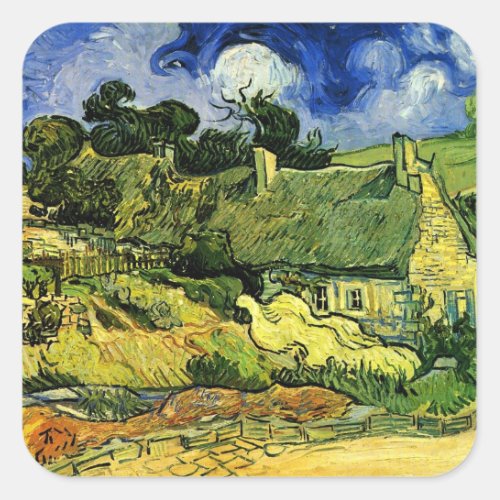 Thatched Cottages Cordeville by Vincent van Gogh Square Sticker