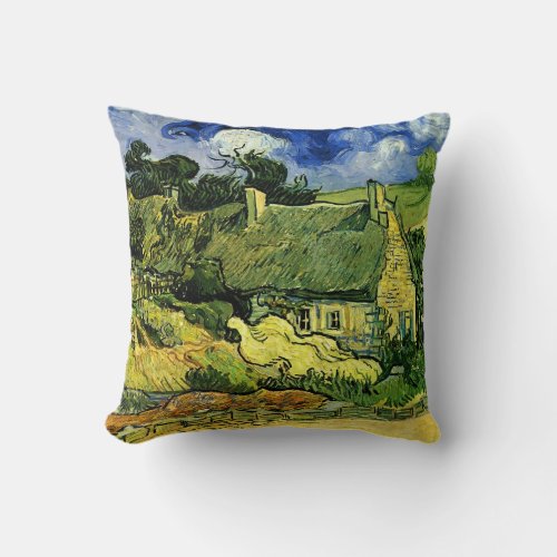 Thatched Cottages Cordeville by Vincent van Gogh Throw Pillow